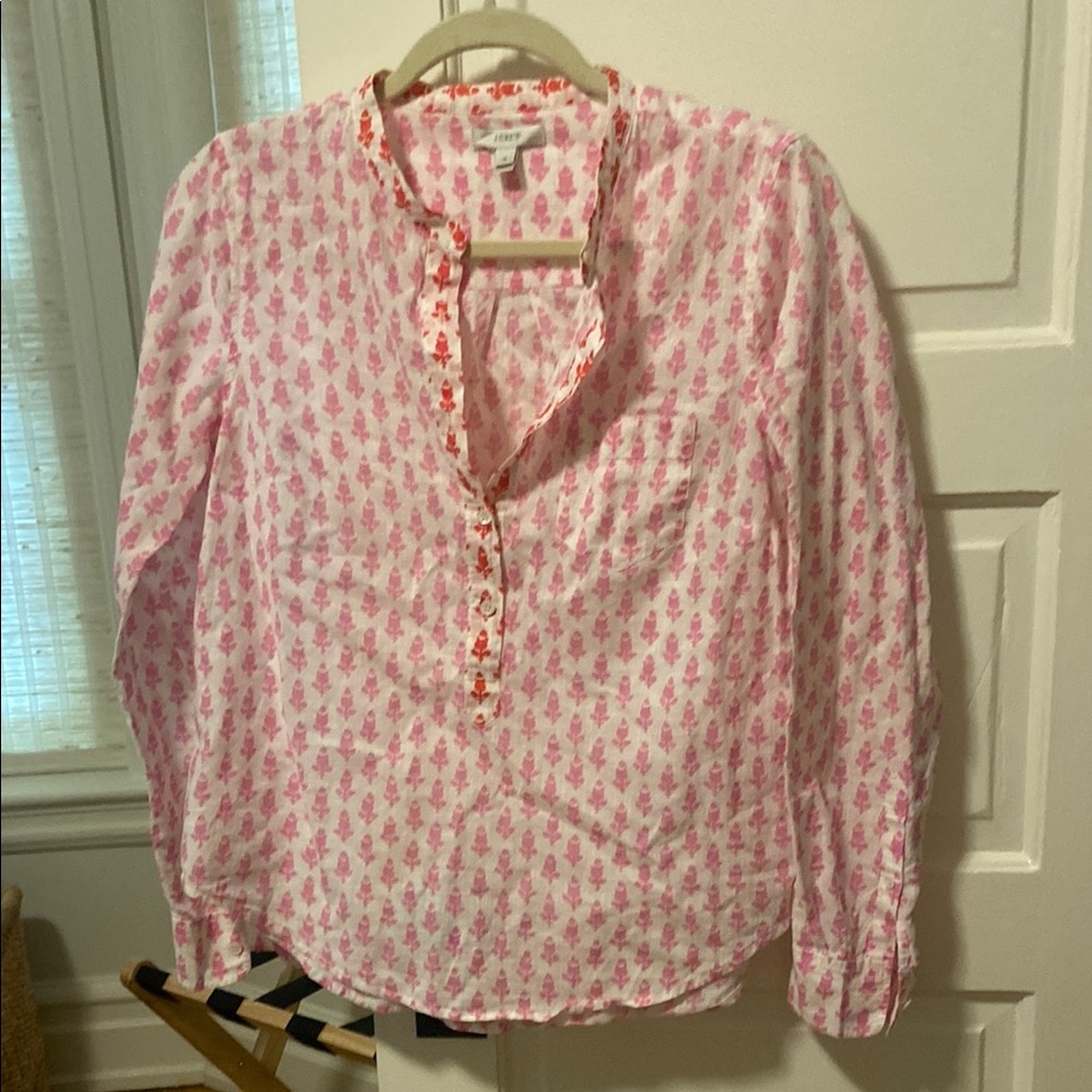 J. Crew Pink and Red Patterned Blouse